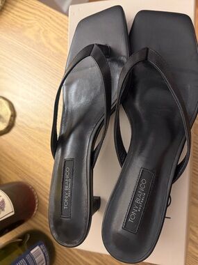 Tony Bianco Black Square-Toe Thong Slingback Sandals